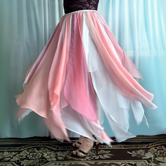Ameynra design multicolor chiffon petal skirt for dance or gypsy costume. Size S - Picture 2 of 4